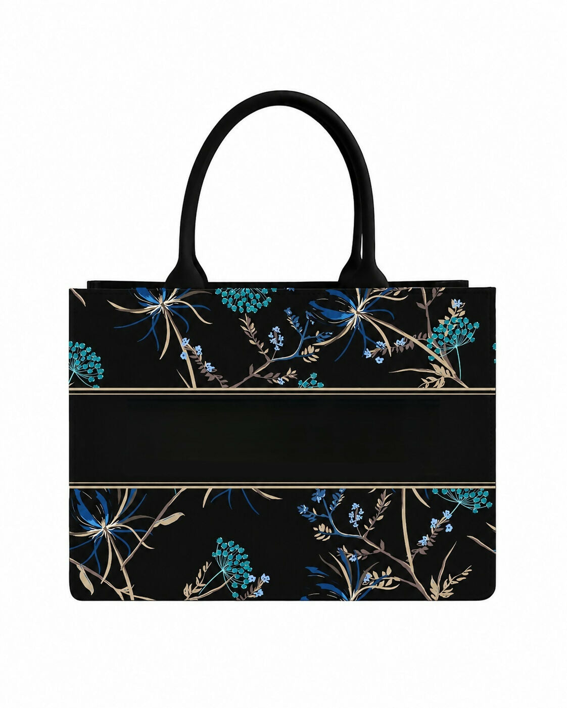 Custom Name Blue Floral Tote Bag | Elegant Canvas Handbag for Women