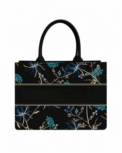 Custom Name Blue Floral Tote Bag | Elegant Canvas Handbag for Women