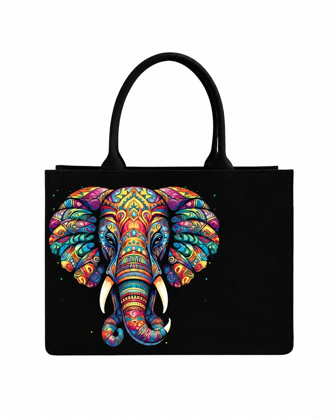 Custom Name Mandala Elephant Tote Bag | Canvas Handbag for Women