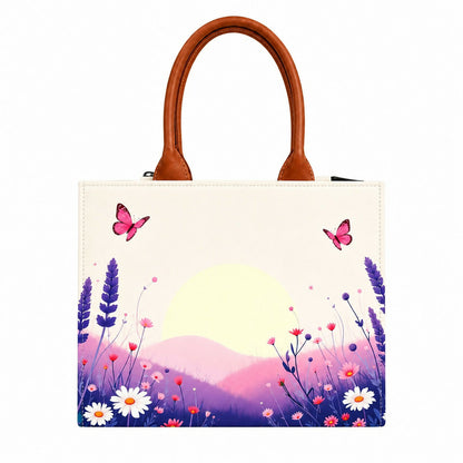 Custom Name Sunrise Meadow Tote Bag | Canvas Handbag for Women