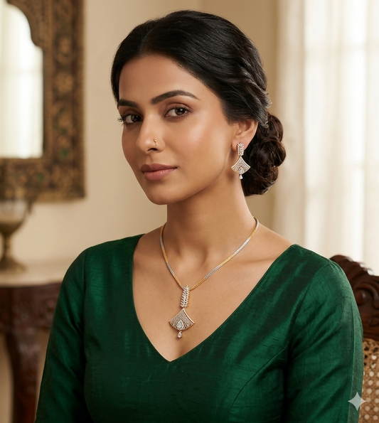CZ stones elegant pendant chain with earrings for an authentic look