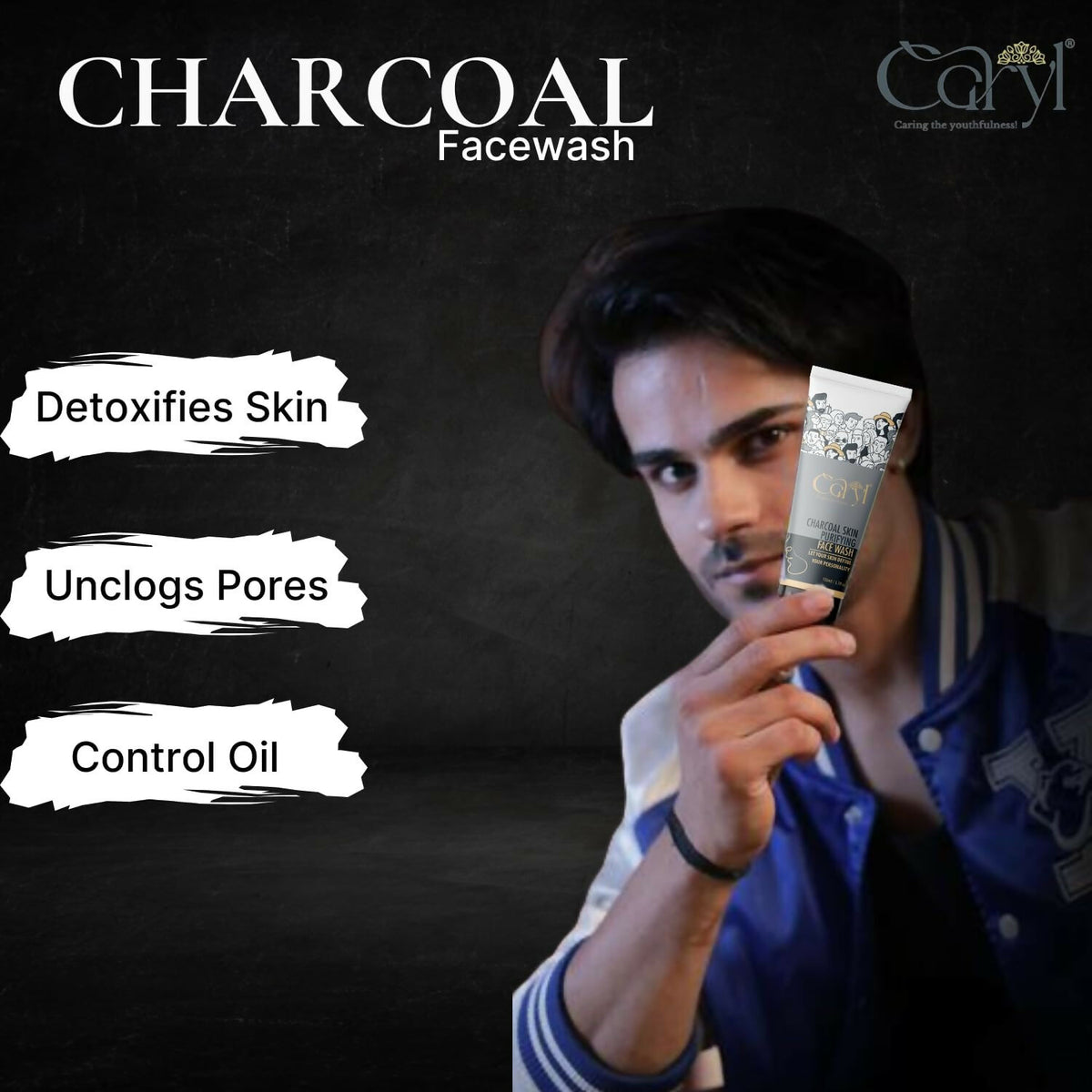 Caryl 100ml Charcoal Face Wash for Oily, Acne-Prone Skin|Exfoliating & Purifying Deep Cleanser for Men,Women|Oil Control, Dirt Removal & Skin Detox|Paraben-Free daily face wash