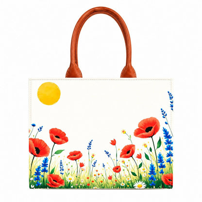 Custom Name Floral Meadow Tote Bag | Canvas Handbag for Women