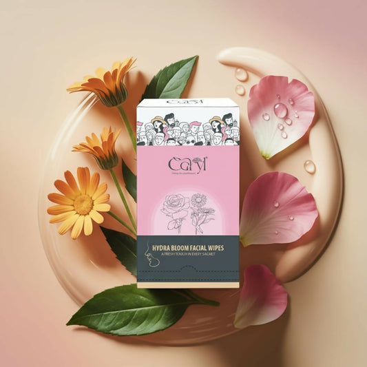 Caryl Hydra Bloom Facial Wipes | Gentle Hydrating & Moisturizing Face Wipes with Sodium Hyaluronate, Calendula & Rose Water | Soft, Smooth & Refreshed Skin - 72 Single Sachets