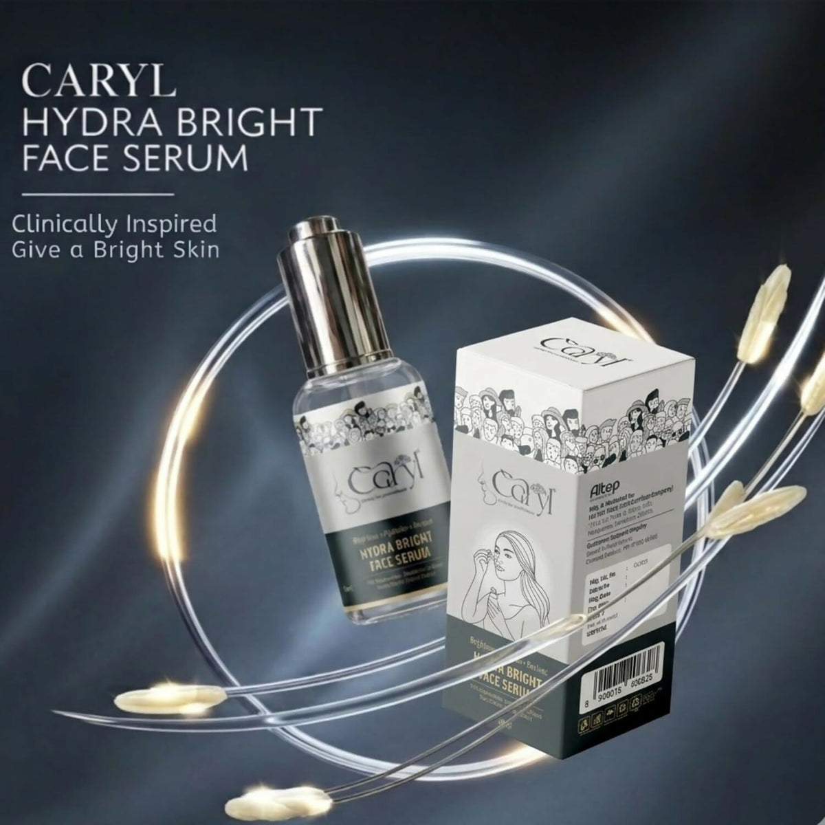 Caryl Hydra Bright Face Serum for Hydration & Glow | Niacinamide, Rice Water, Squalane, Sodium Hyaluronate & Licorice Extract | Brightening & Moisturizing Serum for Dull, Dry & Uneven Skin | Lightweight Hydrating Face Serum | 30 ml