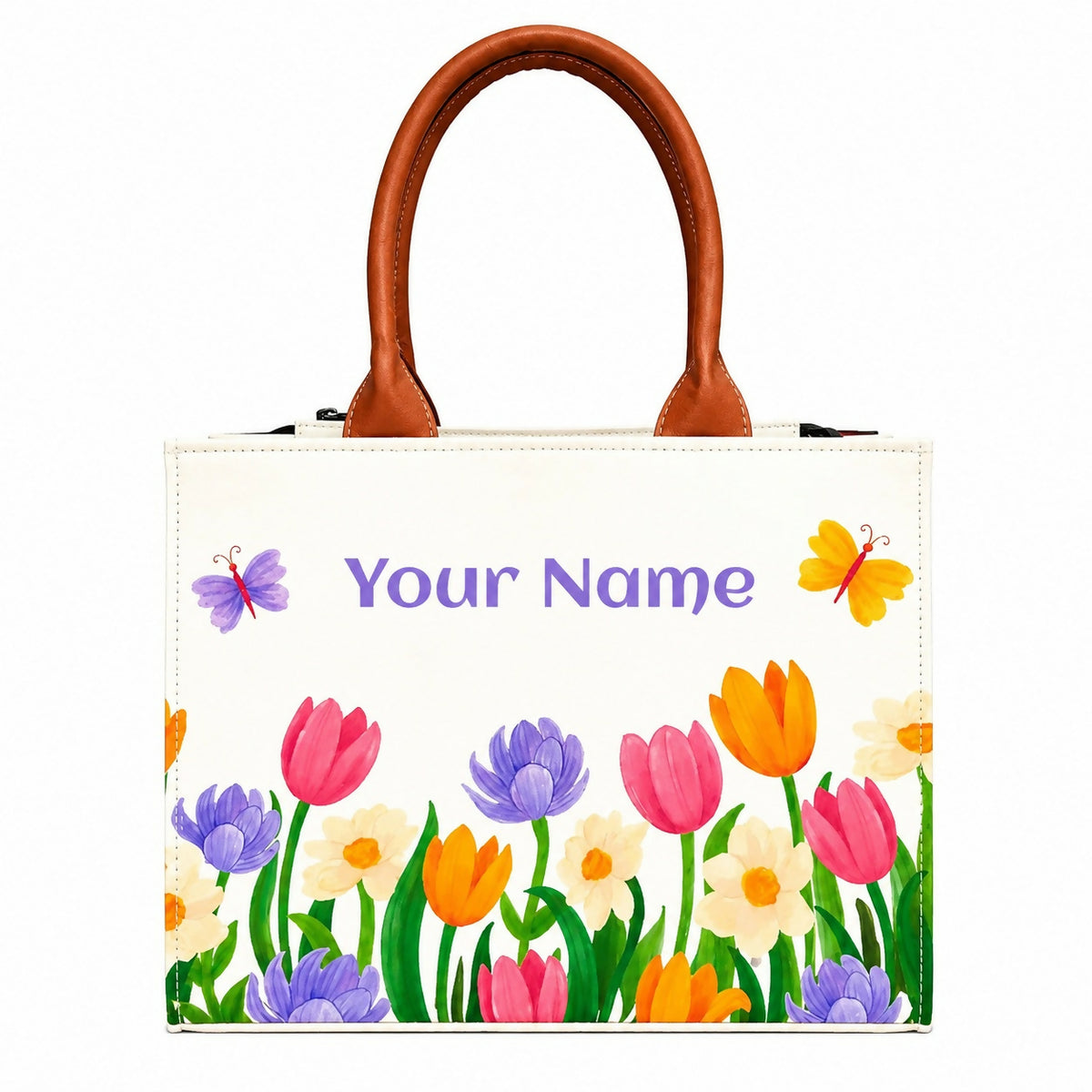 Custom Name Floral Butterfly Tote Bag | Canvas Handbag for Women