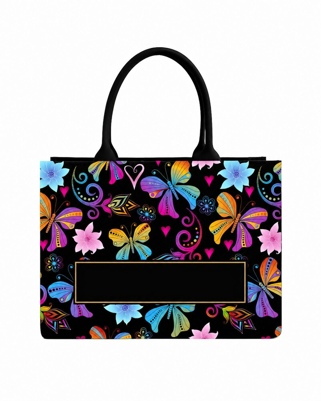Custom Name Butterfly Floral Tote Bag | Vibrant Canvas Handbag for Women