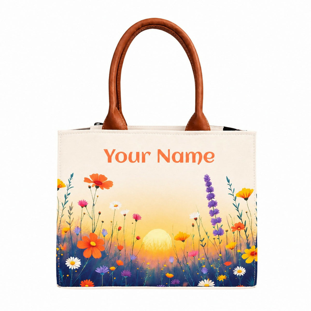 Custom Name Floral Tote Bag | Canvas Handbag for Women