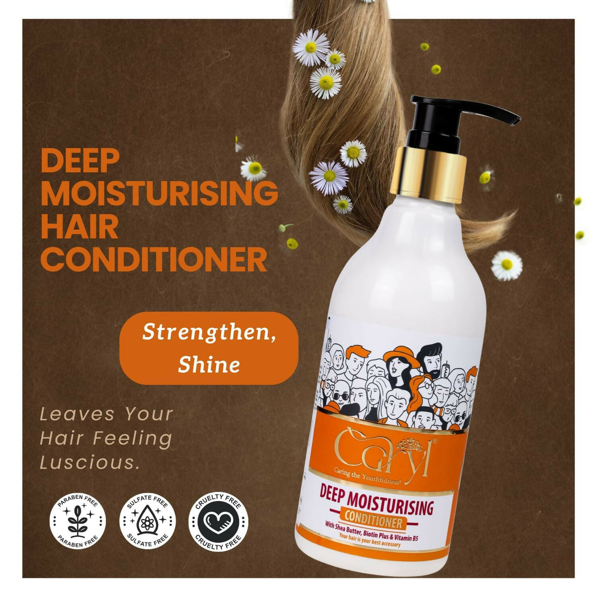 Caryl Deep Moisturising Conditioner 280ml | Nourishing Formula for Soft & Shiny Hair | Reduces Frizz & Hair Fall