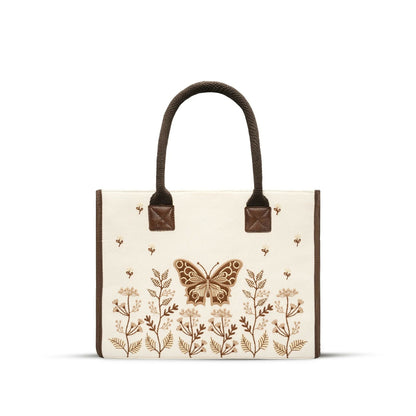 Personalized Butterfly Embroidered Cotton Canvas Handbag - Pure Cotton