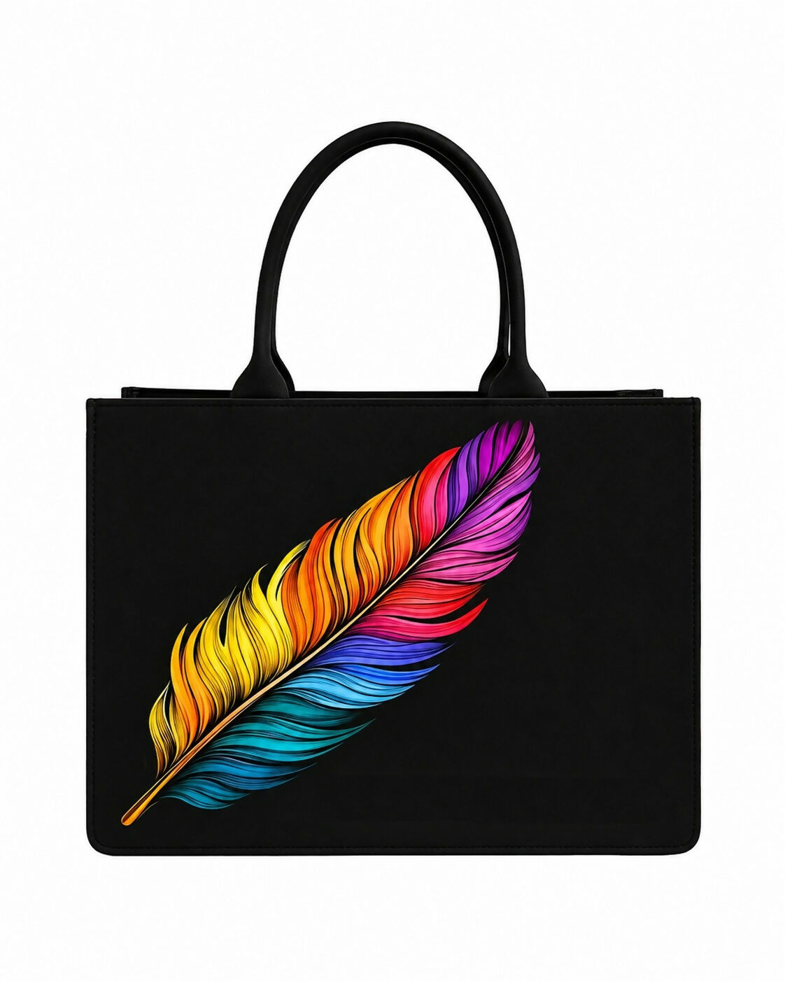Custom Name Rainbow Feather Tote Bag | Canvas Handbag for Women