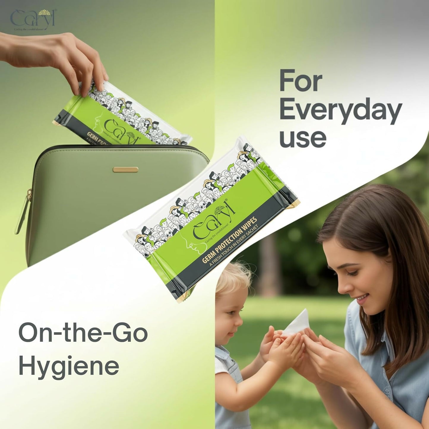 CARYL Germ Protection Wipes With Aloe Vera Extract | Multi-Purpose Disinfectant Wet Wipes for Hands and Surfaces | Anti-Germ Cleansing Facial Wipes | Gentle on Skin, Paraben-Free & Dermatologically Tested - 72 Single Sachets