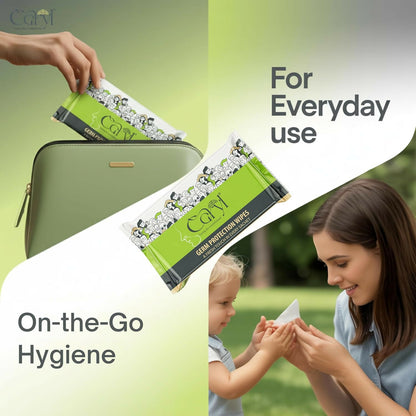CARYL Germ Protection Wipes With Aloe Vera Extract | Multi-Purpose Disinfectant Wet Wipes for Hands and Surfaces | Anti-Germ Cleansing Facial Wipes | Gentle on Skin, Paraben-Free & Dermatologically Tested - 72 Single Sachets