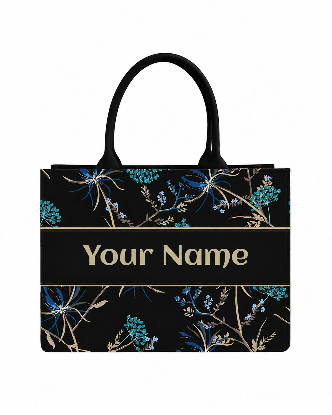 Custom Name Blue Floral Tote Bag | Elegant Canvas Handbag for Women