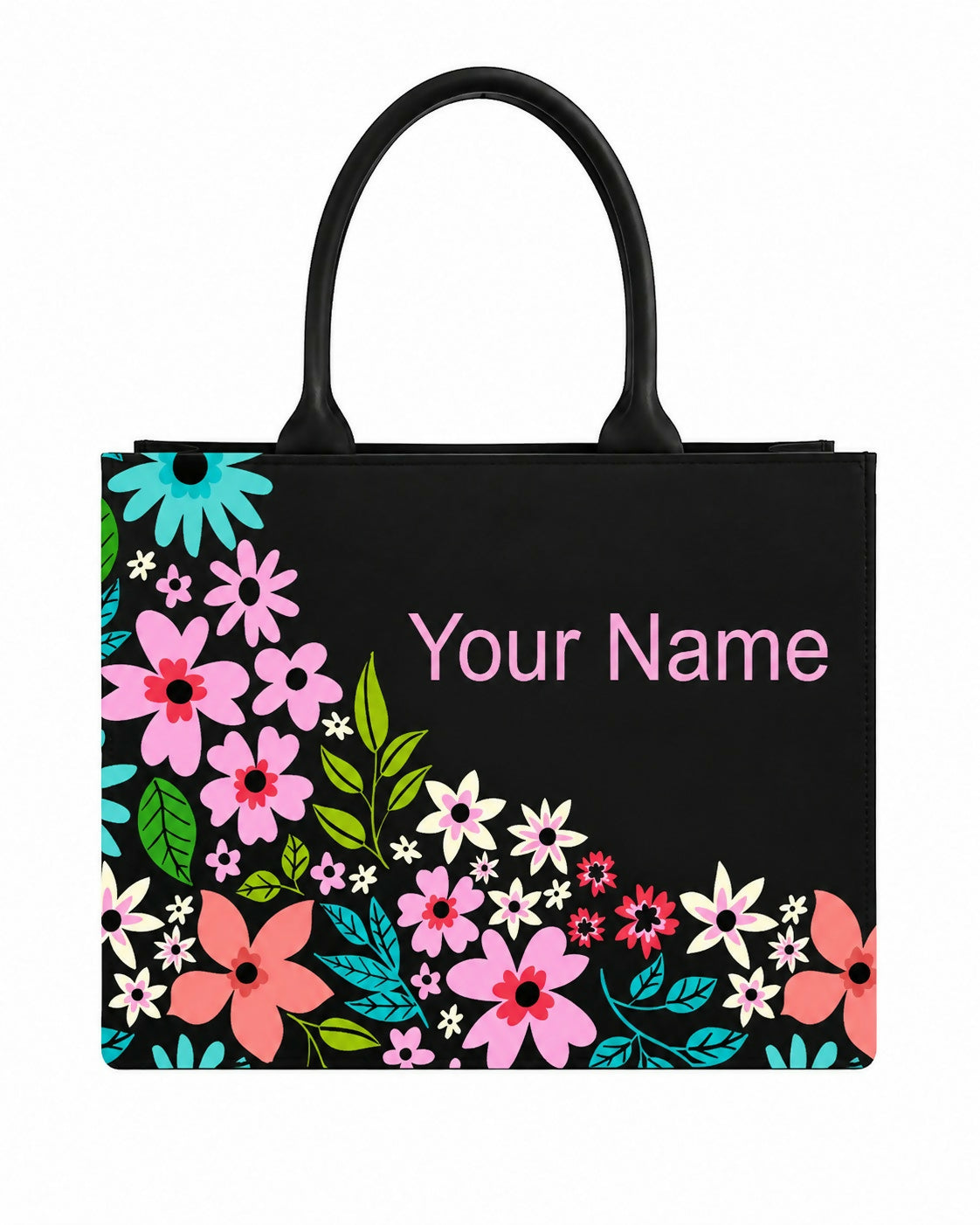 Custom Name Whimsical Wildflower Tote Bag | Canvas Handbag for Women