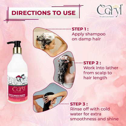 Caryl Keratin Smooth Shampoo with Argan Oil & Keratin | Smoothening Shampoo for Softer, Shinier & Frizz-Free Hair | Nourishing Hair Care for Men, Women | 300 ml