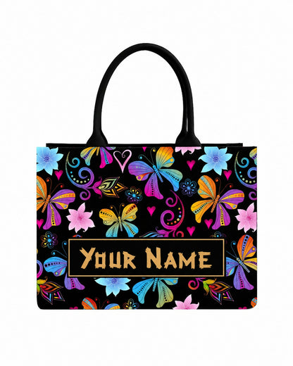 Custom Name Butterfly Floral Tote Bag | Vibrant Canvas Handbag for Women
