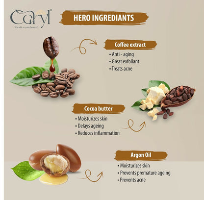 Caryl 200 gm Cocoa Coffee Face Scrub | Tan & Dirt Removal Scrub | Deep Exfoliation, Removes Blackhead, Dead Skin | Face & Body Scrub for Women & Men | All Skin Types | Paraben & Sulfate Free