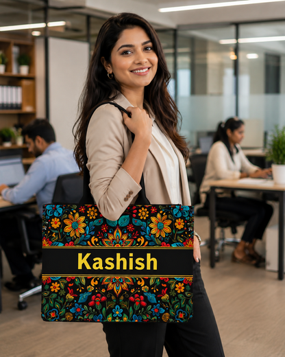 Custom Name Abstract Mosaic Sun Canvas Tote Bag for Women