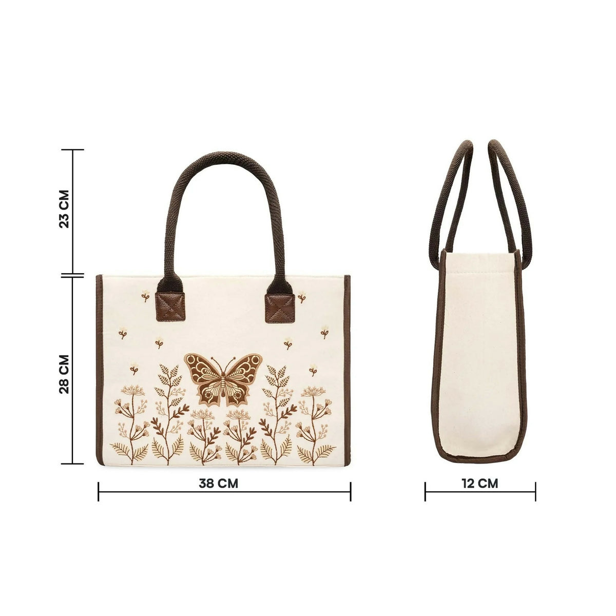 Personalized Butterfly Embroidered Cotton Canvas Handbag - Pure Cotton
