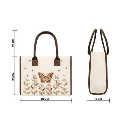 Personalized Butterfly Embroidered Cotton Canvas Handbag - Pure Cotton